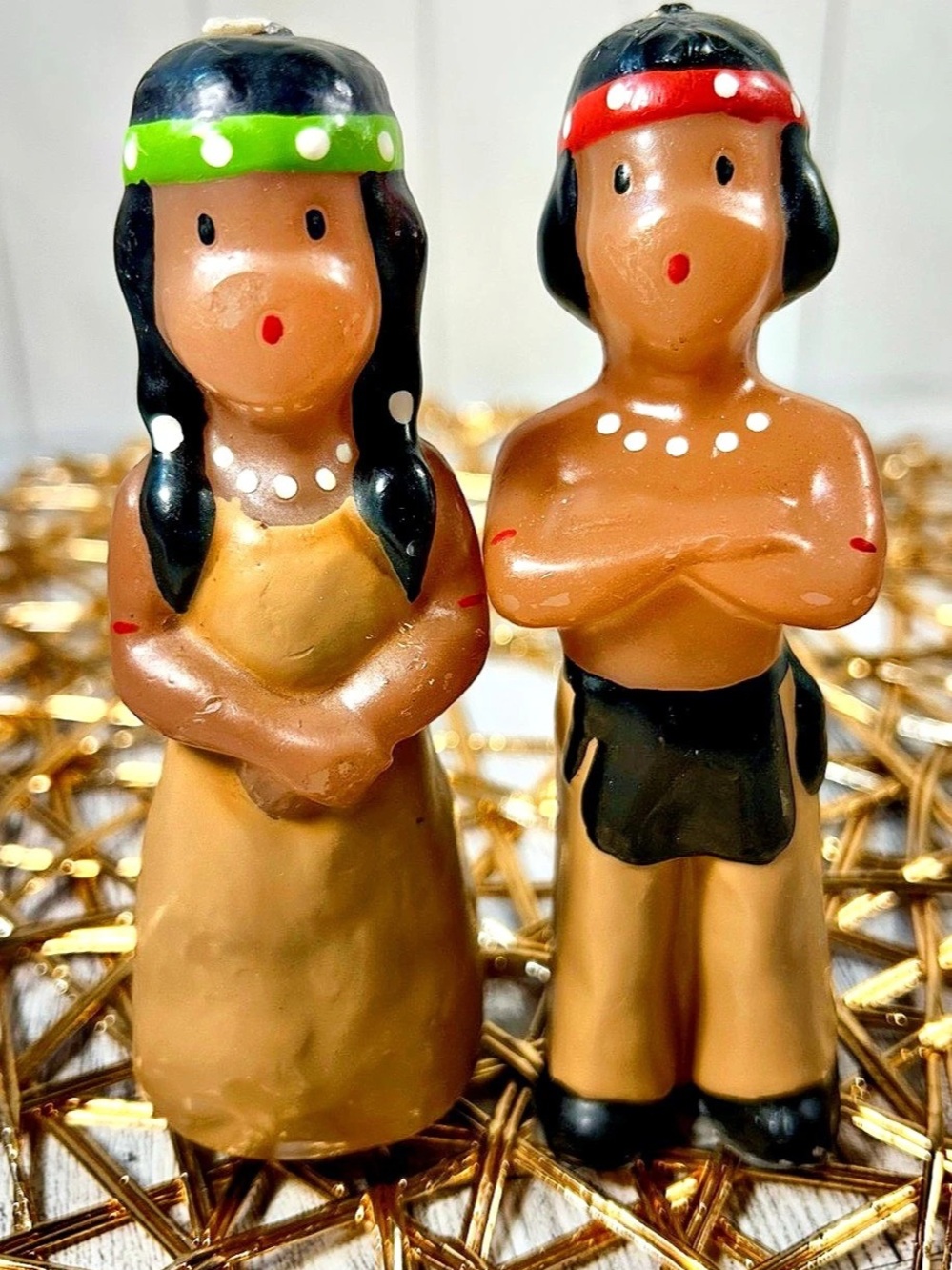 Gurley Vintage Thanksgiving Native American Indian Couple Figural Candles Couple